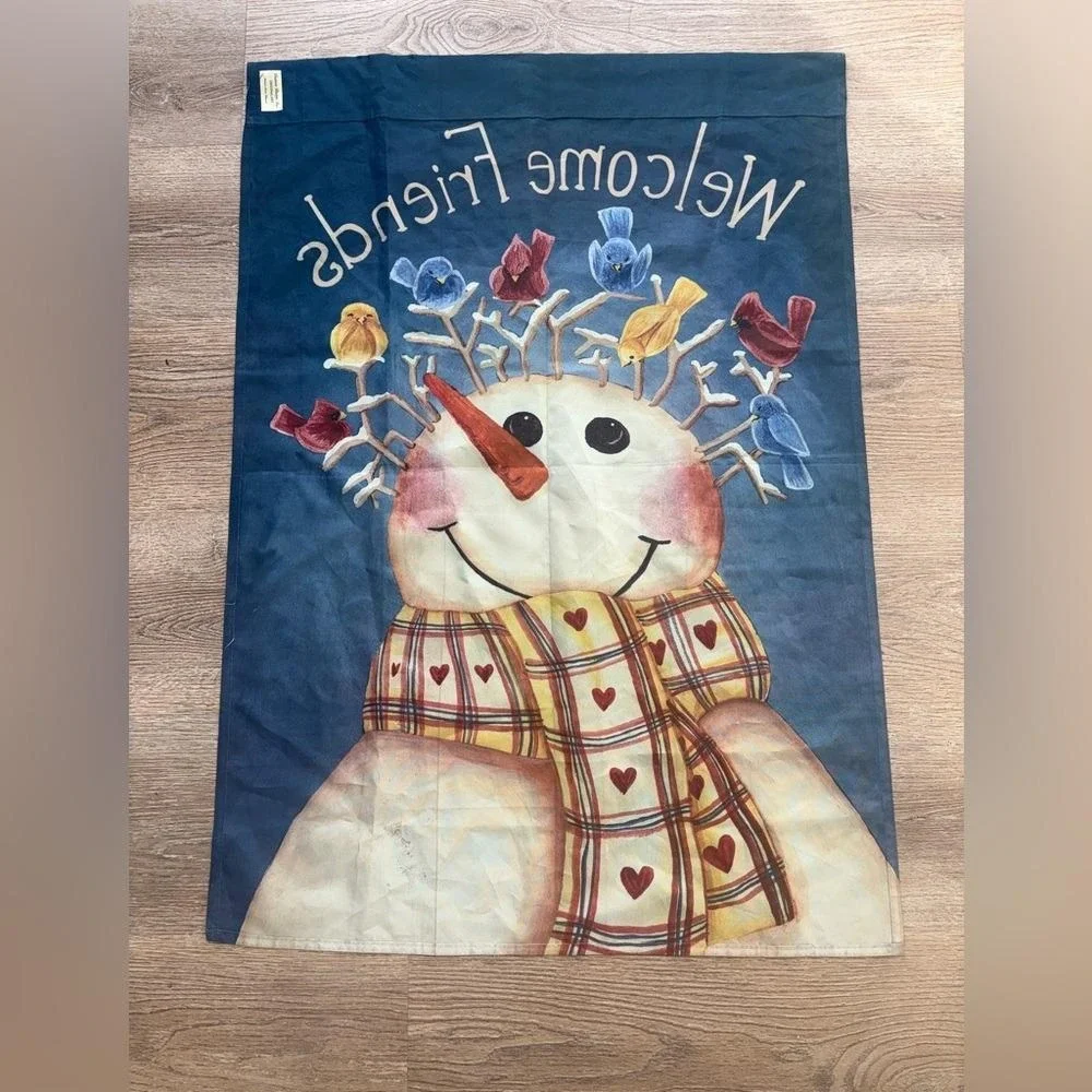 Custom Decor Mary Ann June Welcome Friends Oversized Snowman Flag 39x28‎